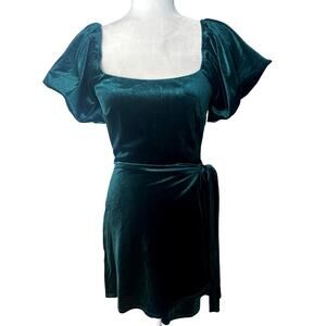 TRIXXI green Zippered Short Sleeve Square Neck Short Party Fit Flare Dress S